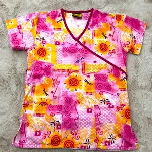 Fashion Scrubs Pink Dragonfly XS Scrub Top
